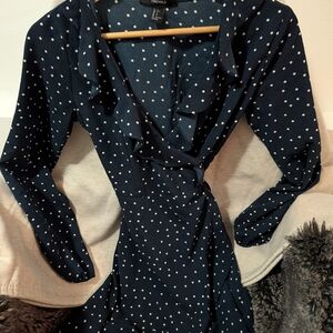 H&M Navy Polka Dot Long Sleeve Dress